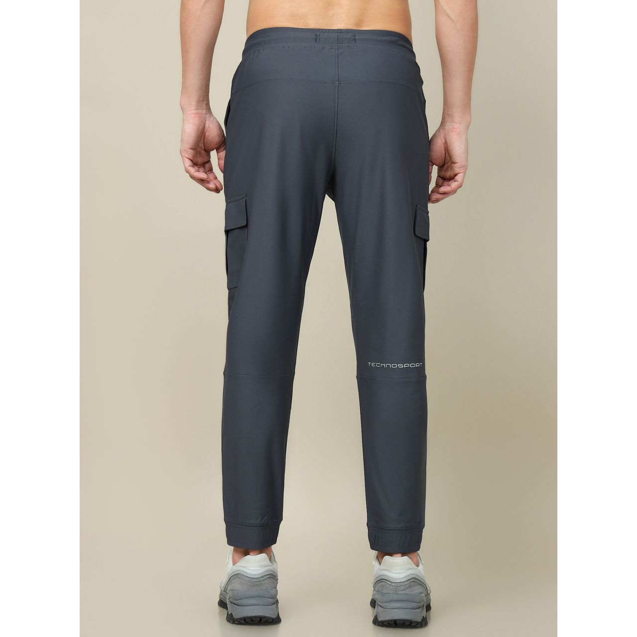 Technosport Men Poly Solid Slim Fit Sports Cargo Joggers with DURACOOL+ | Carbon Grey | M