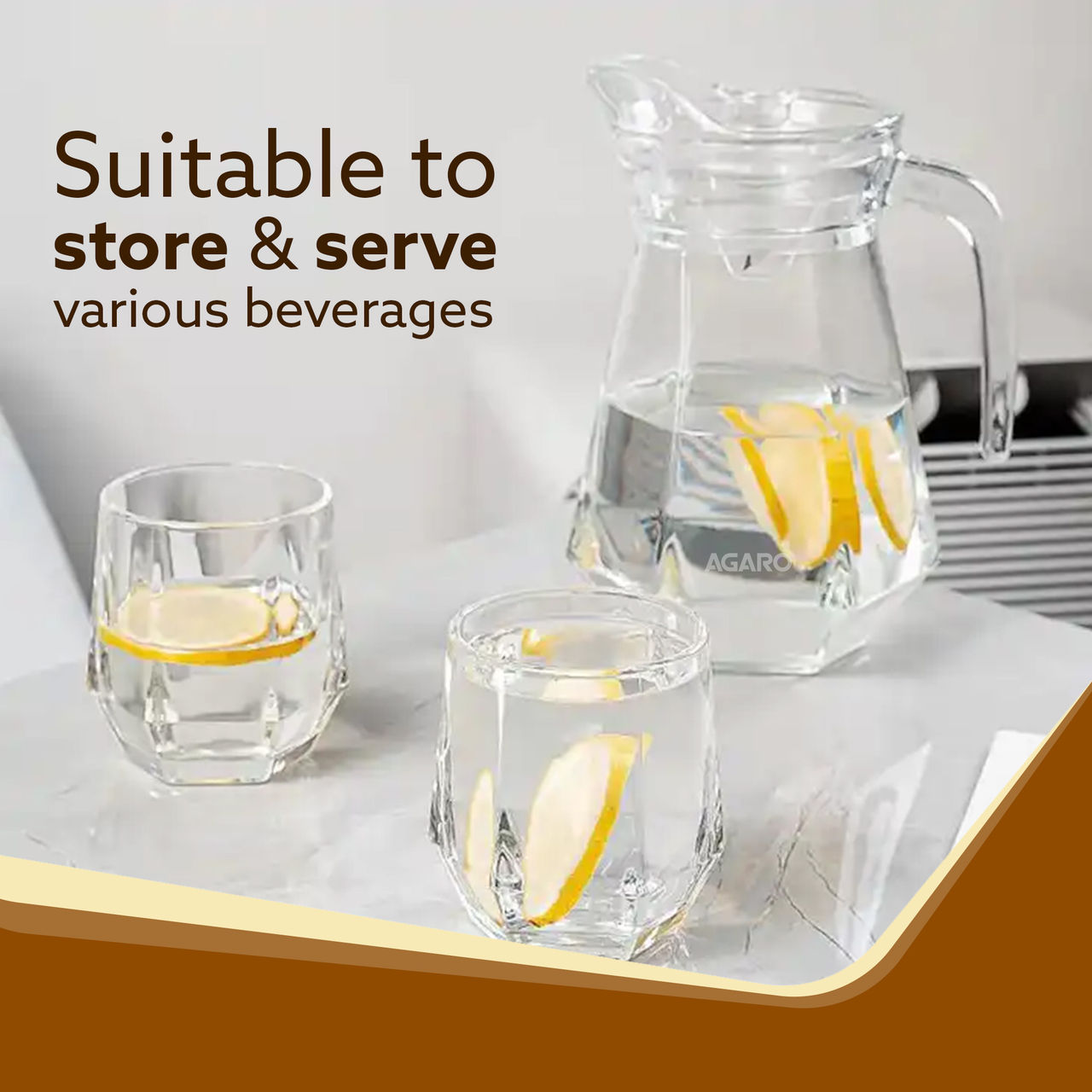 Agaro Elegant Glass Jug | Multipurpose Jug, Easy Pour & Strong Handle - 1.3 L
