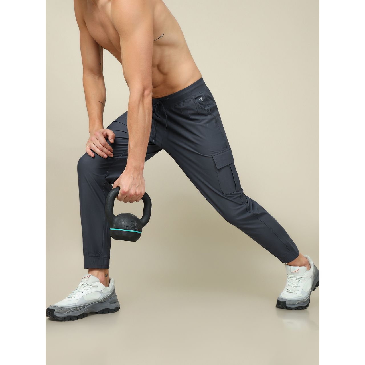 Technosport Men Poly Solid Slim Fit Sports Cargo Joggers with DURACOOL+ | Carbon Grey | M