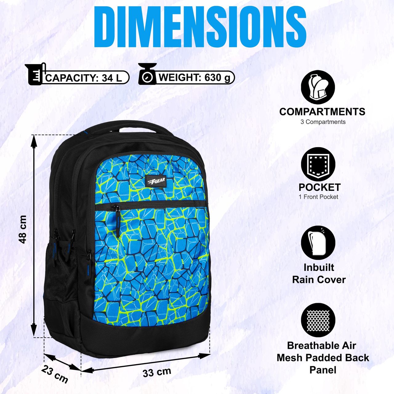 F Gear Unisex Polyester 34 L Laptop Backpack | Blue