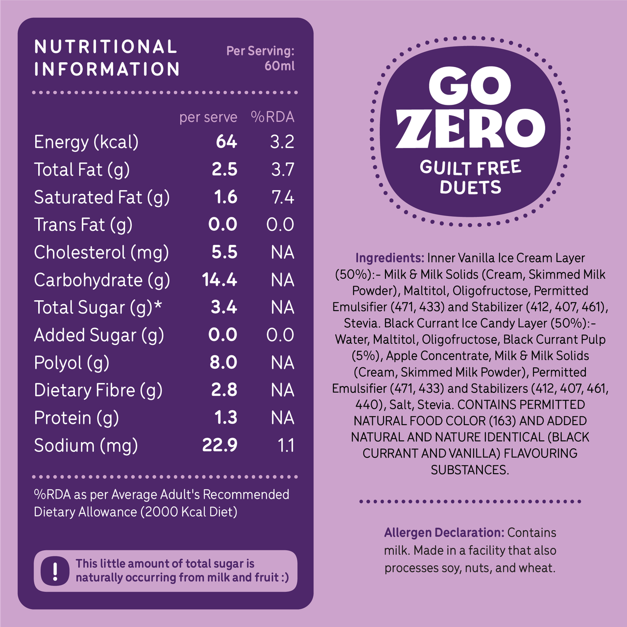 Go Zero Black Current Duet Low Calorie Guilt Free Ice Cream Stick