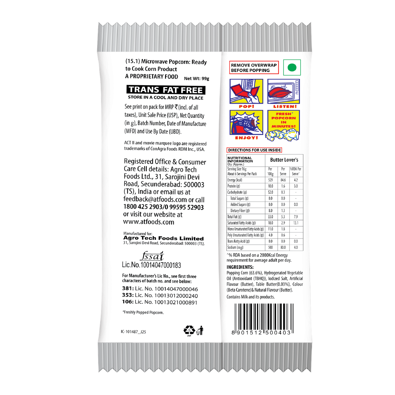 ACT II Microwave Popcorn Butter Lover 99 g Combo