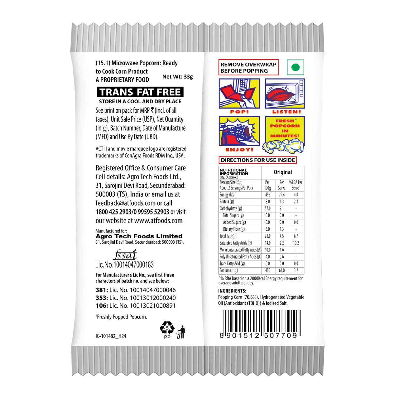 ACT II Microwave Popcorn - Original 33 g Combo