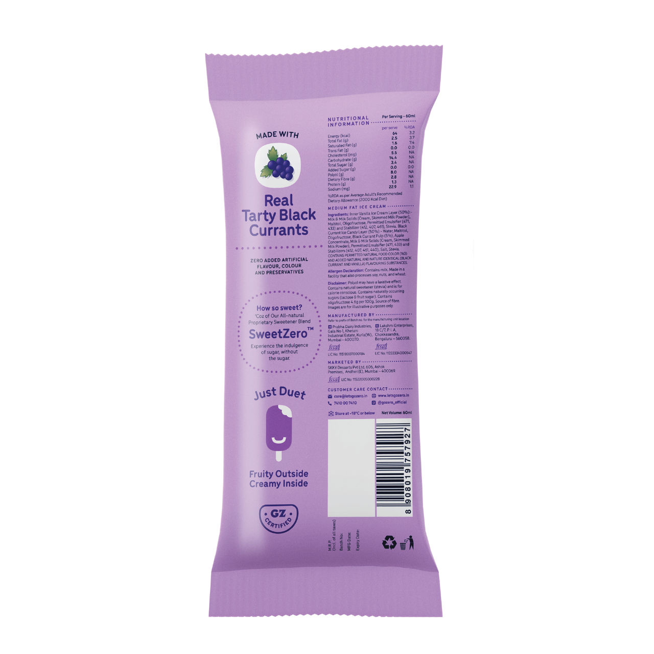 Go Zero Black Current Duet Low Calorie Guilt Free Ice Cream Stick