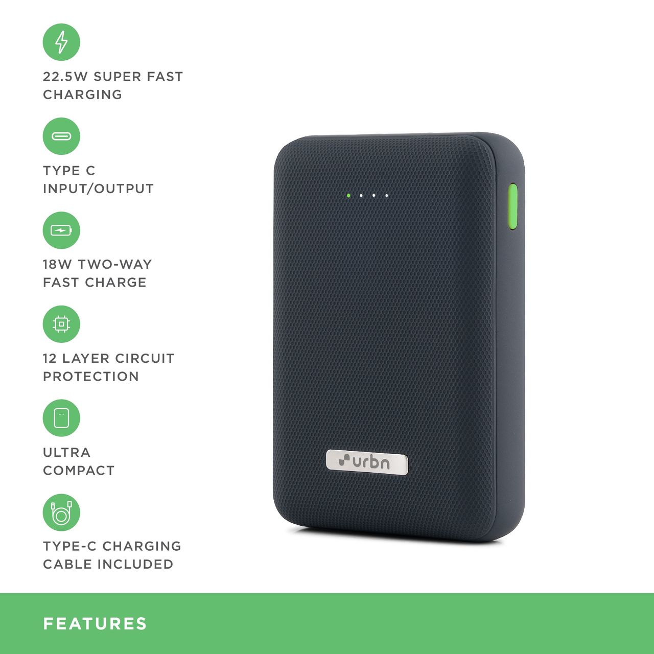 URBN 10000 mAh 22.5W Super Fast Charging Ultra Compact Power Bank(Blue)
