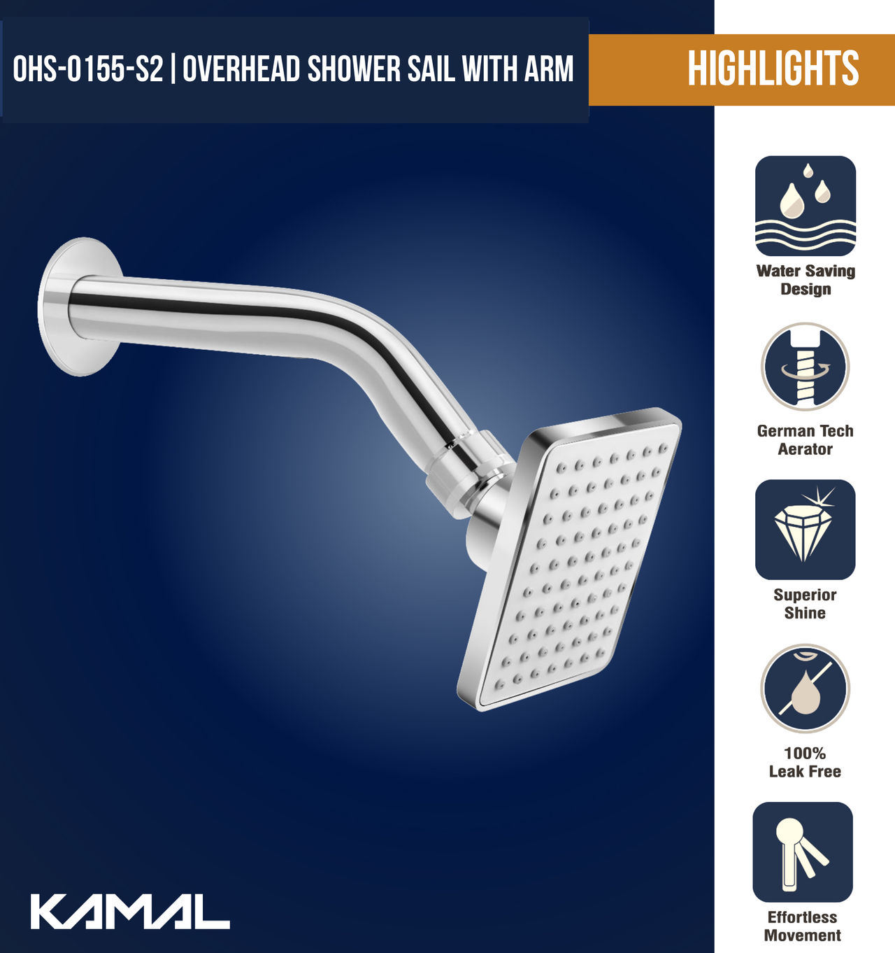 Kamal Sail | With Arm - Set Of 2 Shower Head