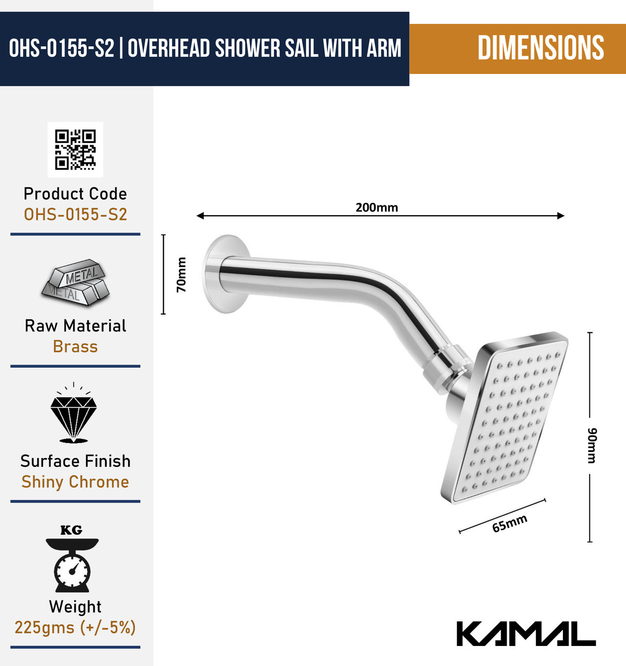 Kamal Sail | With Arm - Set Of 2 Shower Head