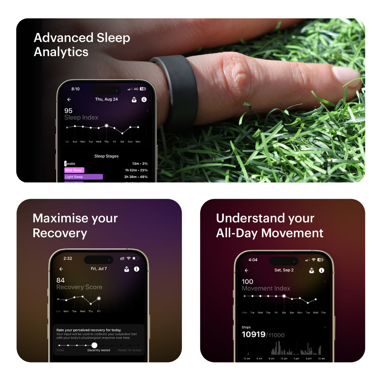 Ultrahuman Ring Air Smartring, Advanced Sleep, Movement & Recovery Tracker, Matte Grey(Size 11)