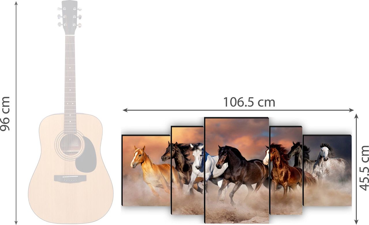 Saf 7 Horses Large Digital Reprint 18 Inch X 42 Inch Painting (Without Frame, Pack Of 5)