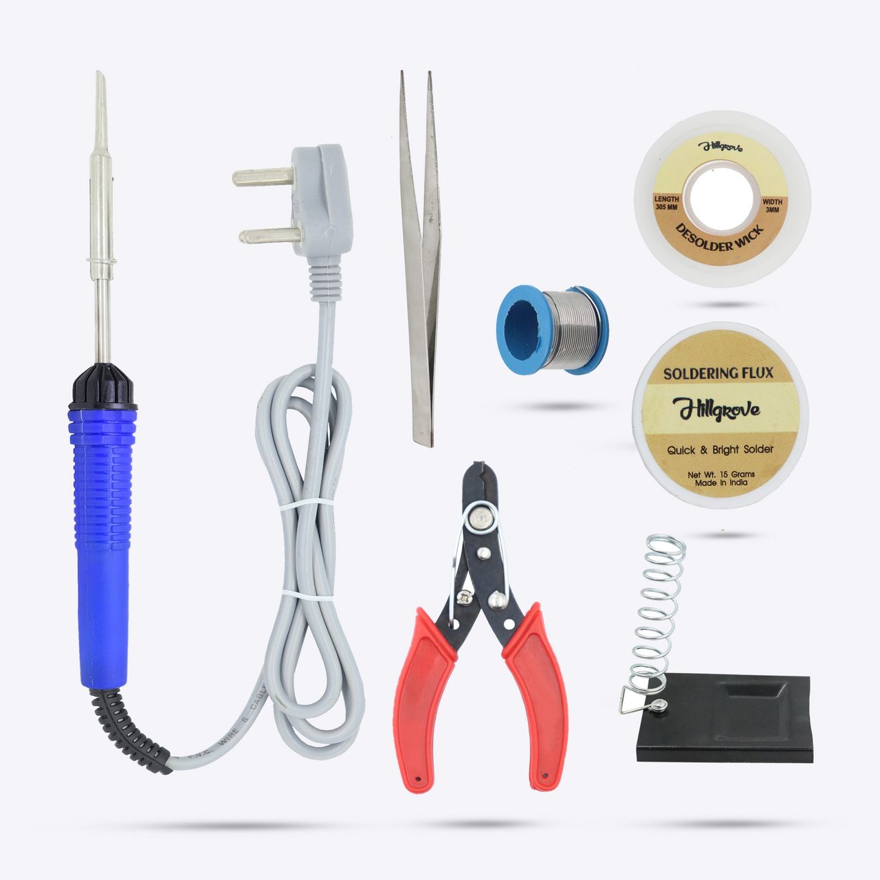Hillgrove Hzp141M1 7in1 Basic 25W Soldering Iron Kit With Solder Wire, Wire Cutter Paste | Flat Tip