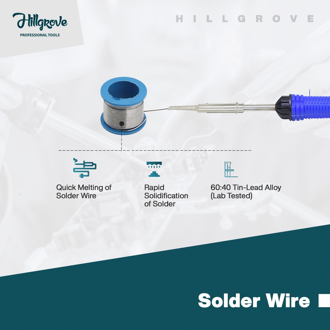 Hillgrove Hzp141M1 7in1 Basic 25W Soldering Iron Kit With Solder Wire, Wire Cutter Paste | Flat Tip