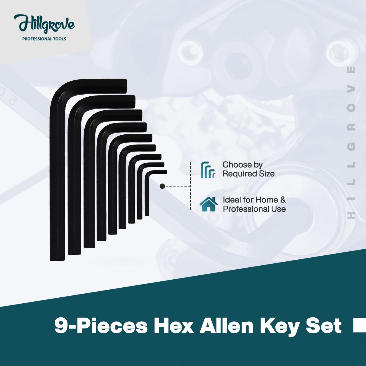 Hillgrove Hzp5M1 9 pcs Hex Allen Key Set With 2in1 Screwdriver For Bike/Bicycle/Cycle/Guitar