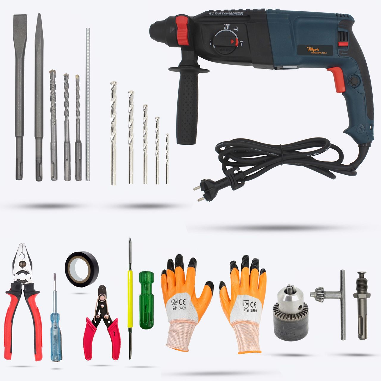Hillgrove Hzp65M1 Hammer Drill Machine With Chuck,Drill Bits,Tool Kit | 26 mm Chuck Size, 1200 W