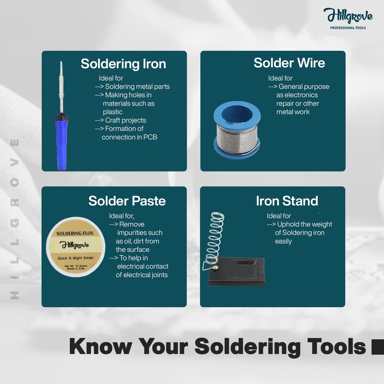 Hillgrove Hzp143M1 12In1 Basic 25W Soldering Iron Kit With Solder Wire, Wire Cutter, Paste