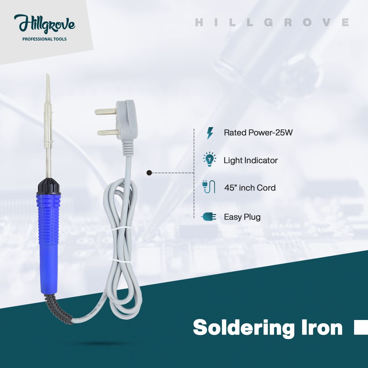 Hillgrove Hzp141M1 7in1 Basic 25W Soldering Iron Kit With Solder Wire, Wire Cutter Paste | Flat Tip