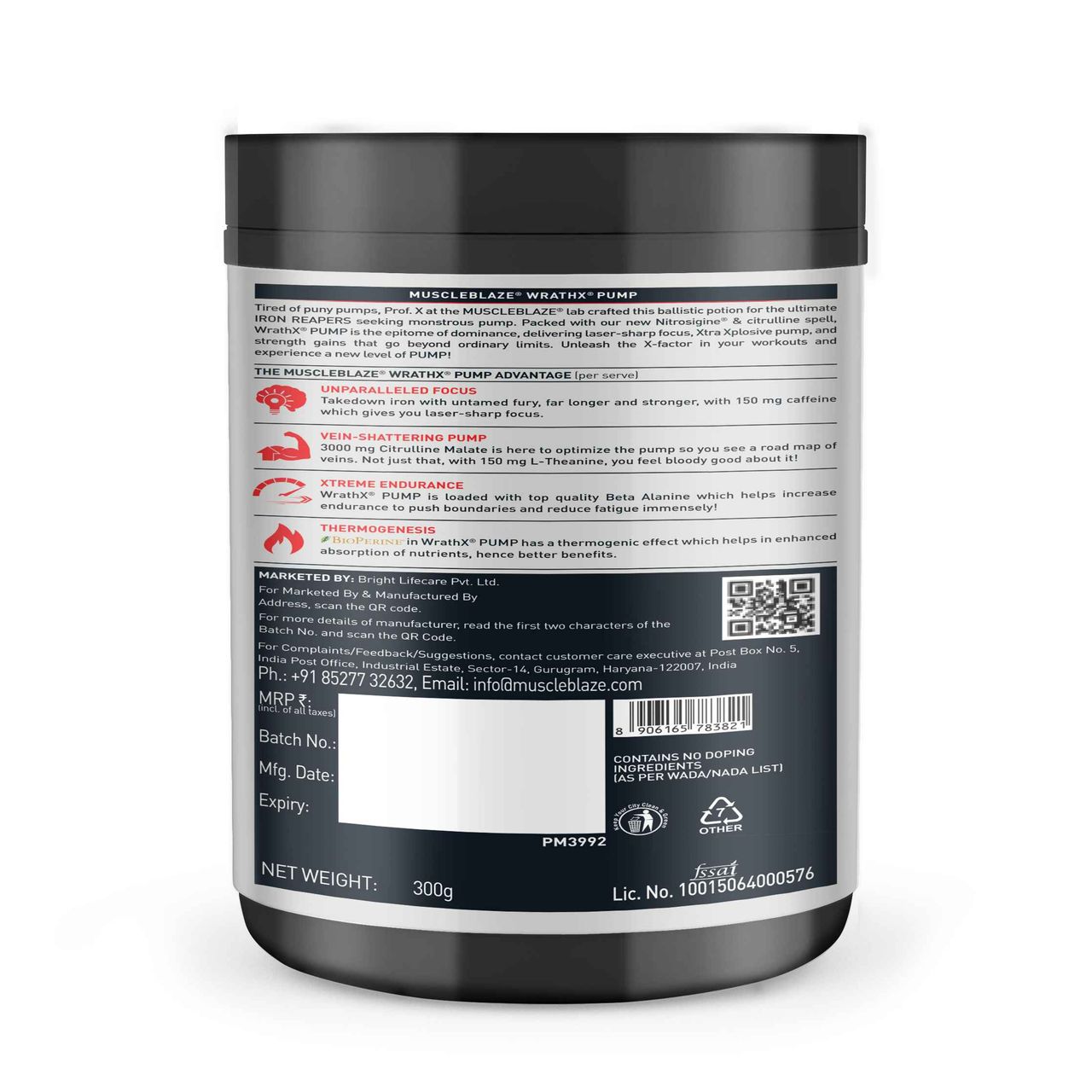 MuscleBlaze Pre Workout WrathX, (Citrus Blast, 30 Servings,)