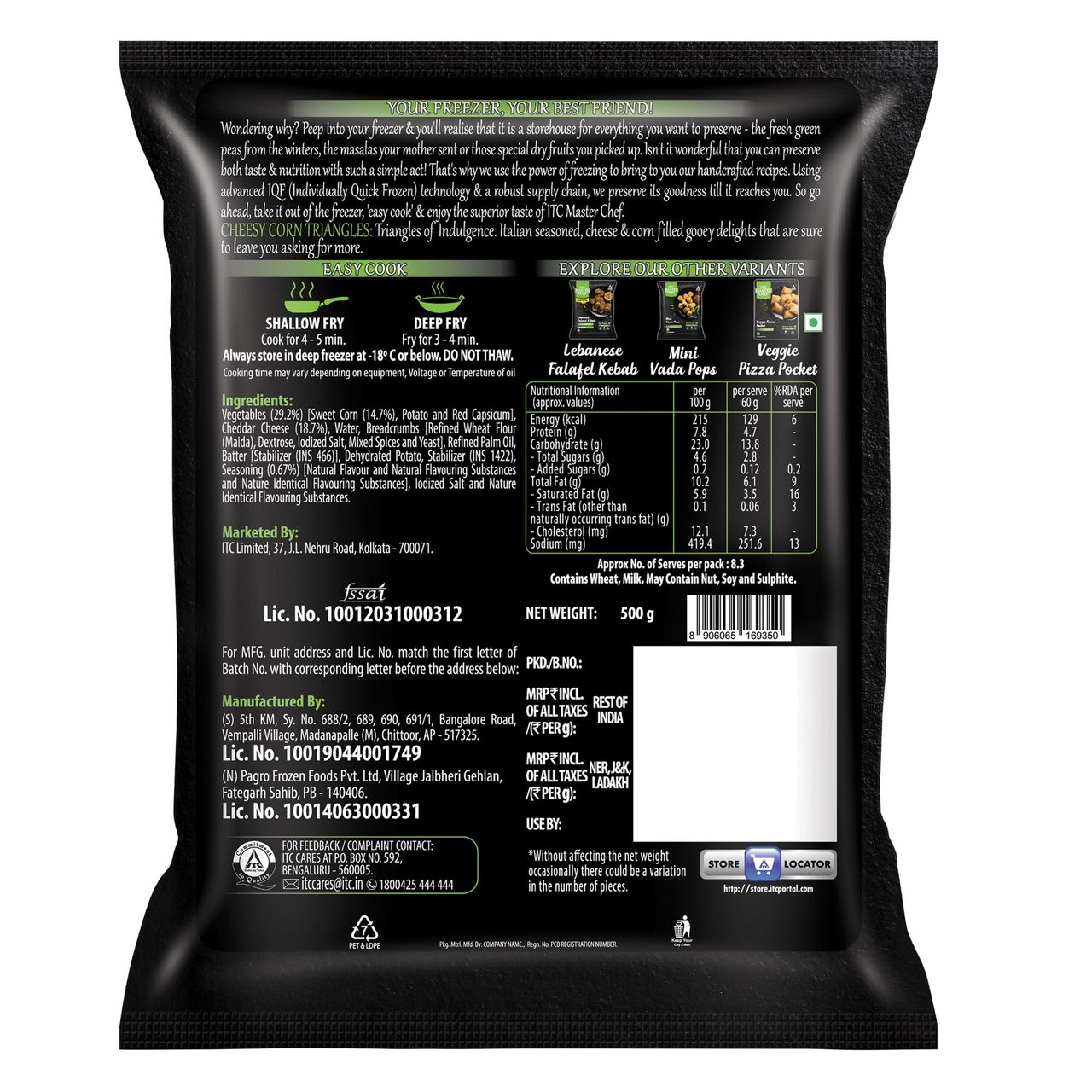 ITC Master Chef Cheesy Corn Triangle Nugget | Goodness of Protein | With Cheddar Cheese | 28 pieces