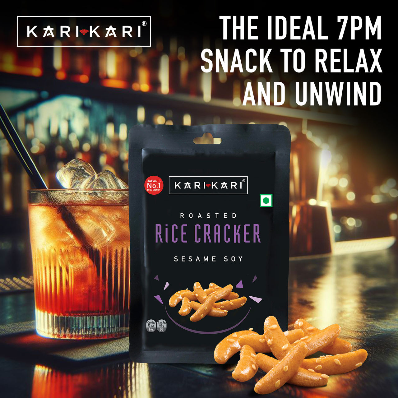 Kari Kari Sesame Soy- Pack Of 6 (108g) & Thums Up Soft Drink (750ml) Combo