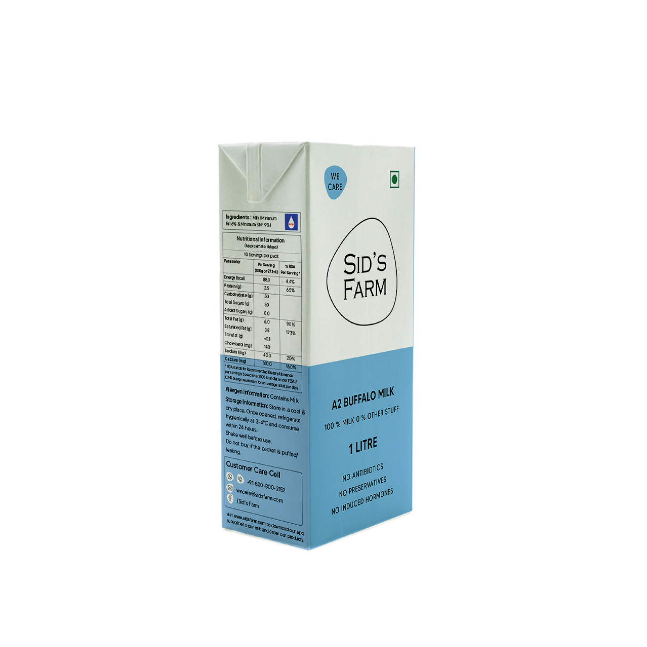 Sid's Farm A2 Buffalo Milk Tetra Pack 1 l Combo
