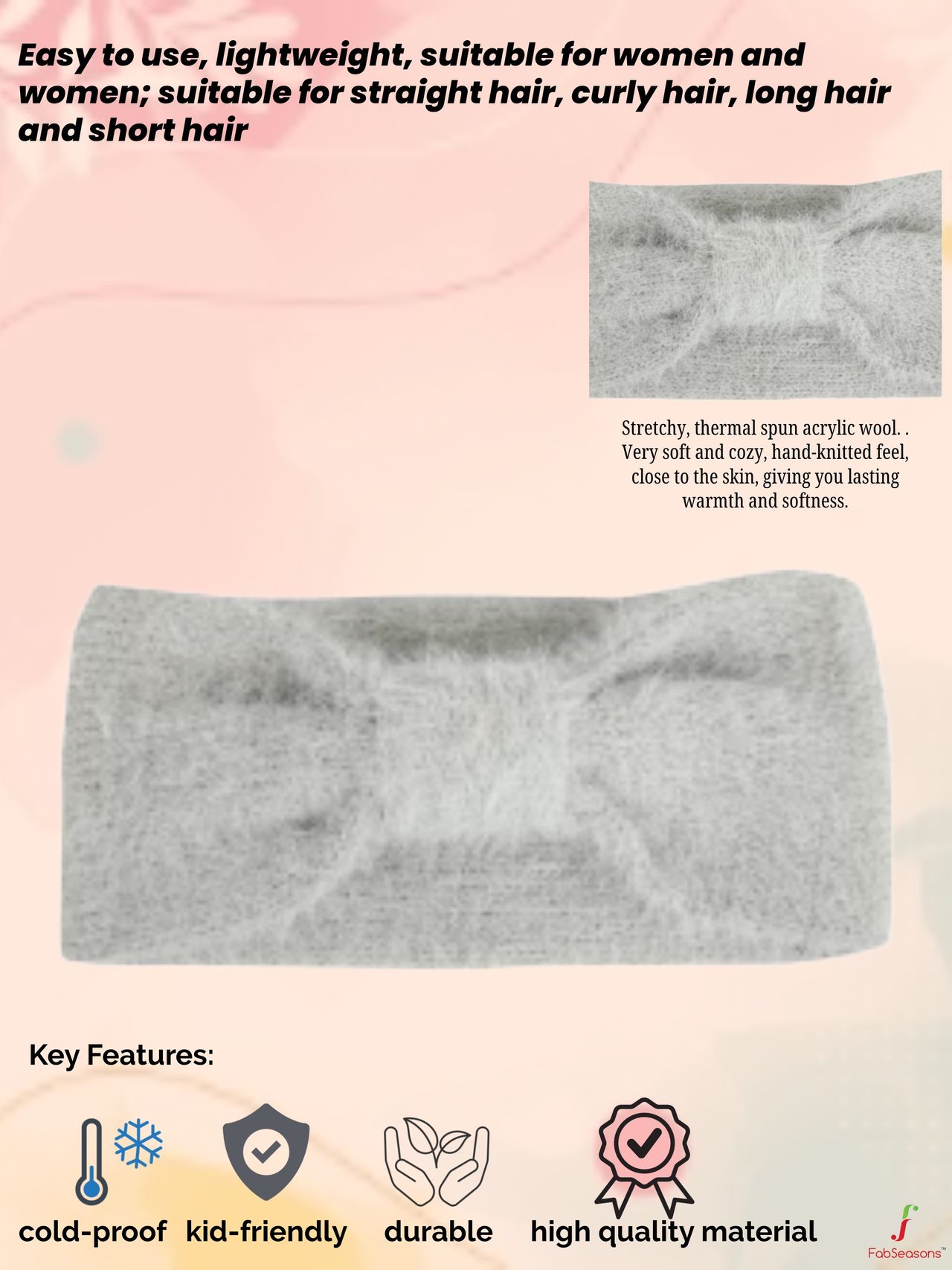 Fabseasons Women's Solid ABS and PC Headband | Peach | 2 - 10 years