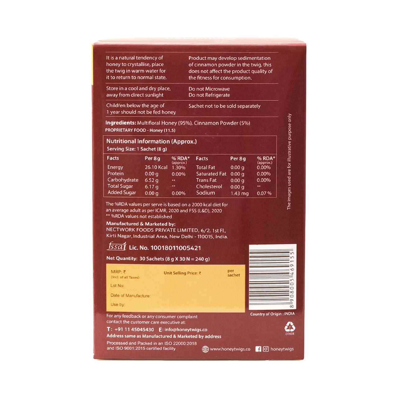 Honey Twigs Cinnamon Infused Honey| 30 Twigs Pack
