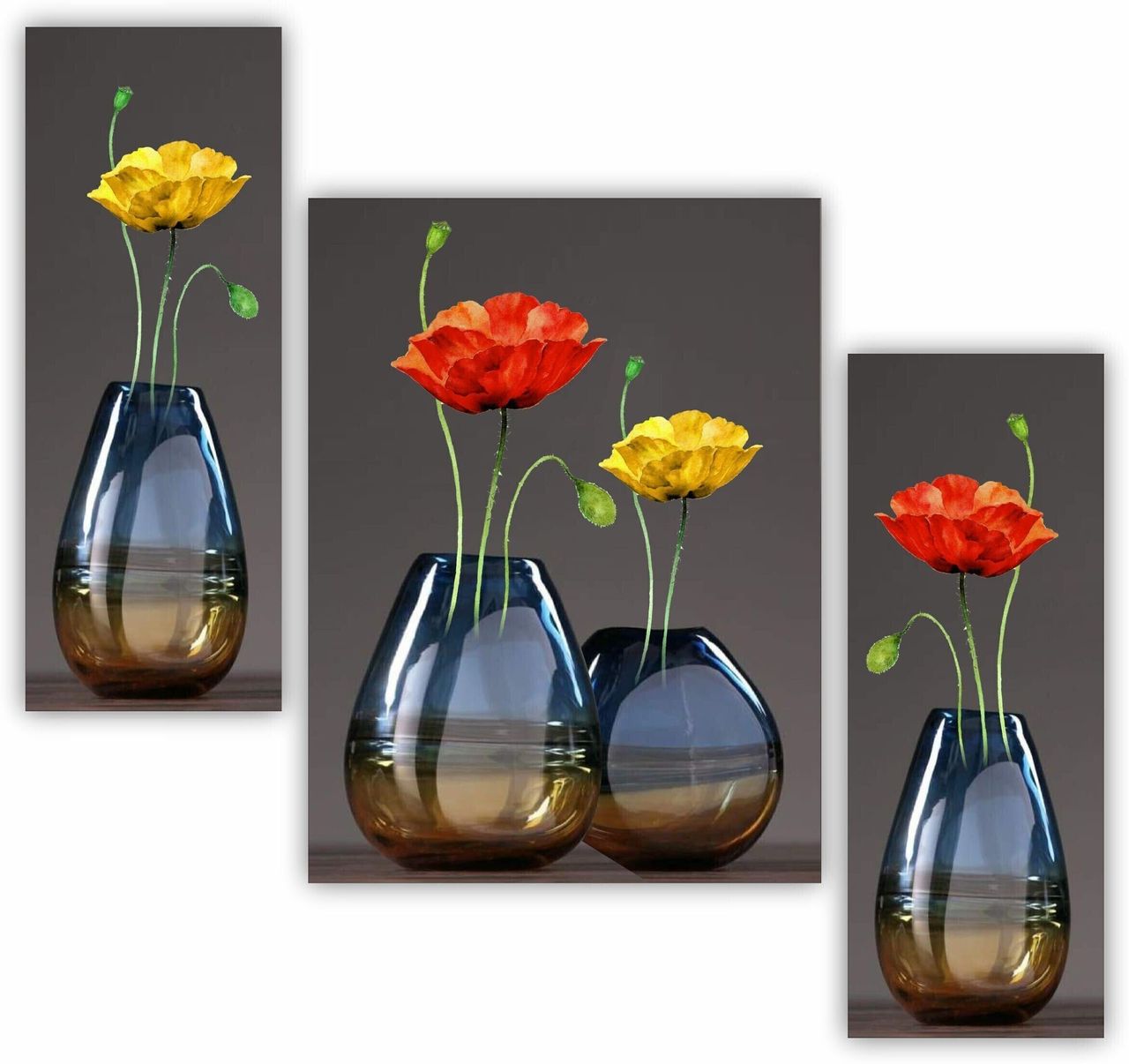 Saf Flower Pot Paintings With Frame Digital Reprint 18 Inch X 12 Inch (With Frame, Pack Of 3)