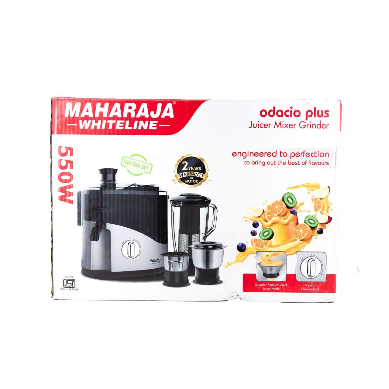 Maharaja Whiteline Odacio Plus Mixer Grinder | 550W | 3 Jars | Sleek Design - Black&Silver