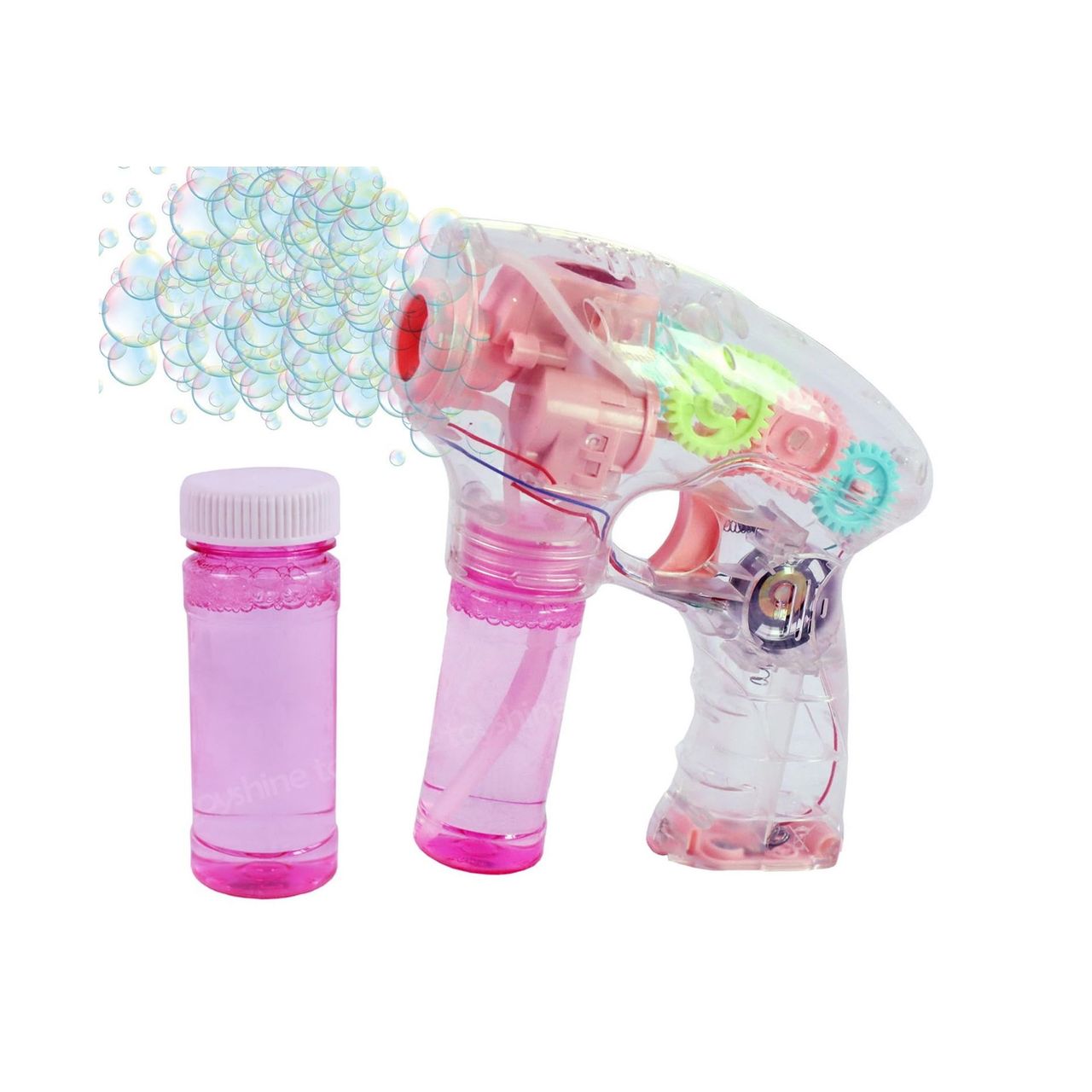 Toyshine Battery Operated Transparent Bubble Gun With Music And Lights And 2 Refill Solution - Assorted