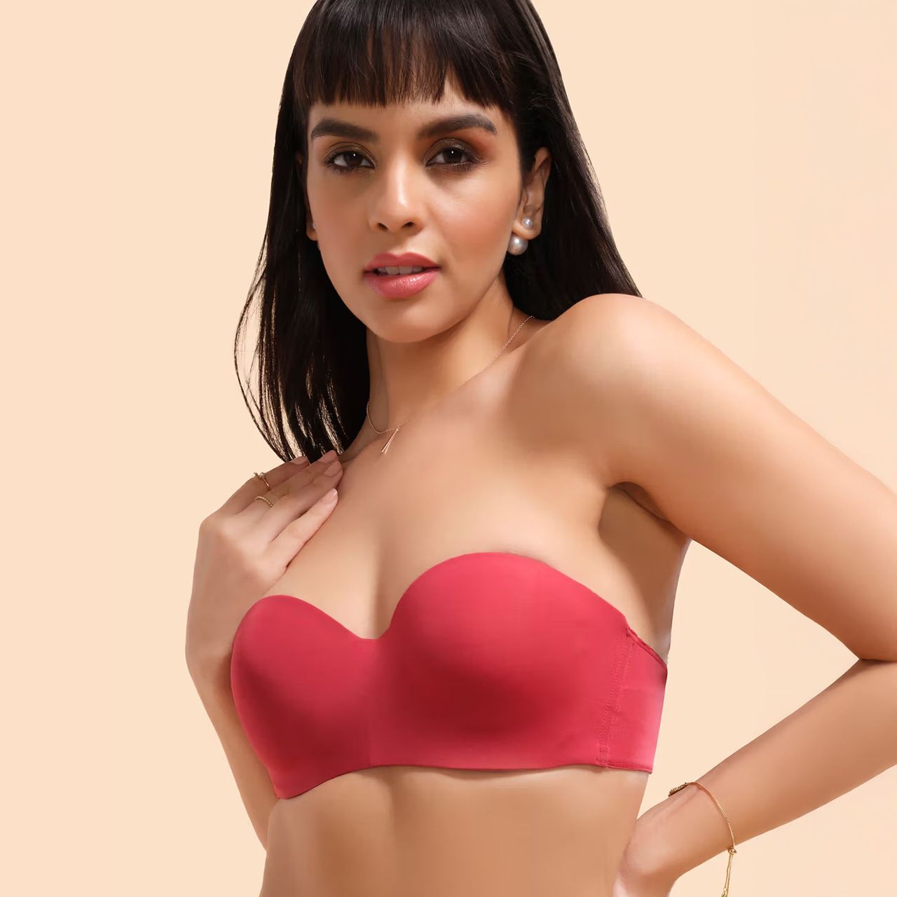 Enamor Women's F074 Plus Size Bra | Strapless & Multi-way | Medium Coverage | Padded | Wired | Red - 34C