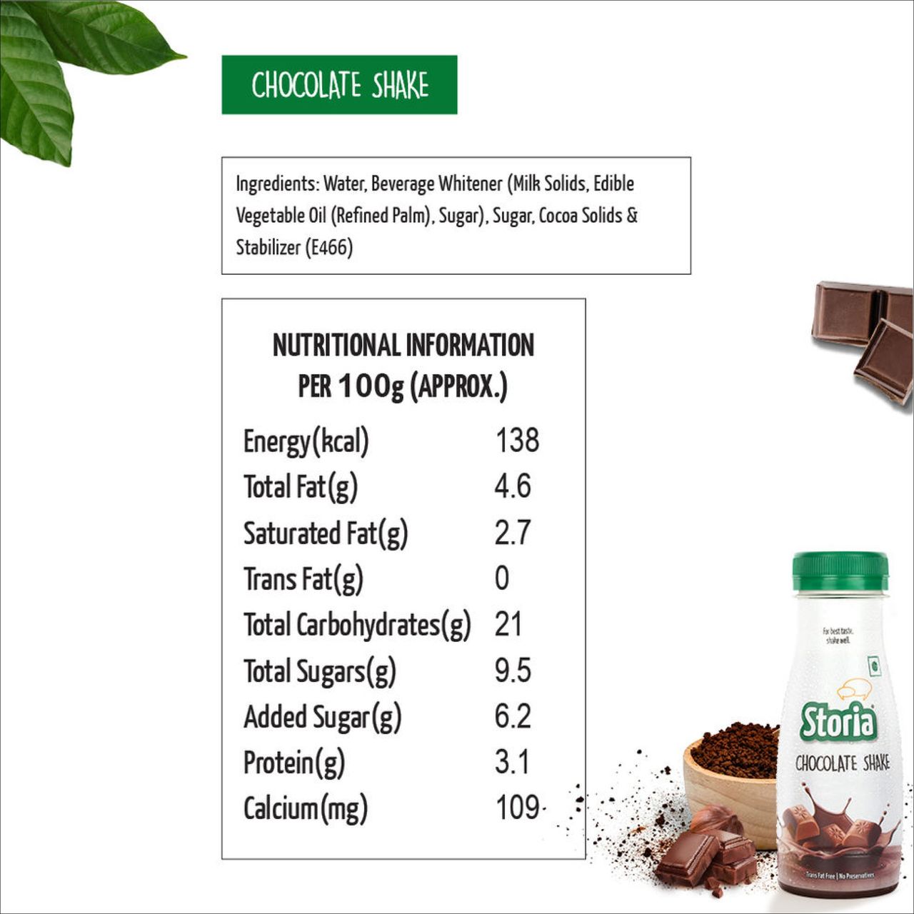 Storia Chocolate Shake, No Added Preservatives, Trans Fat Free 180 ml Combo