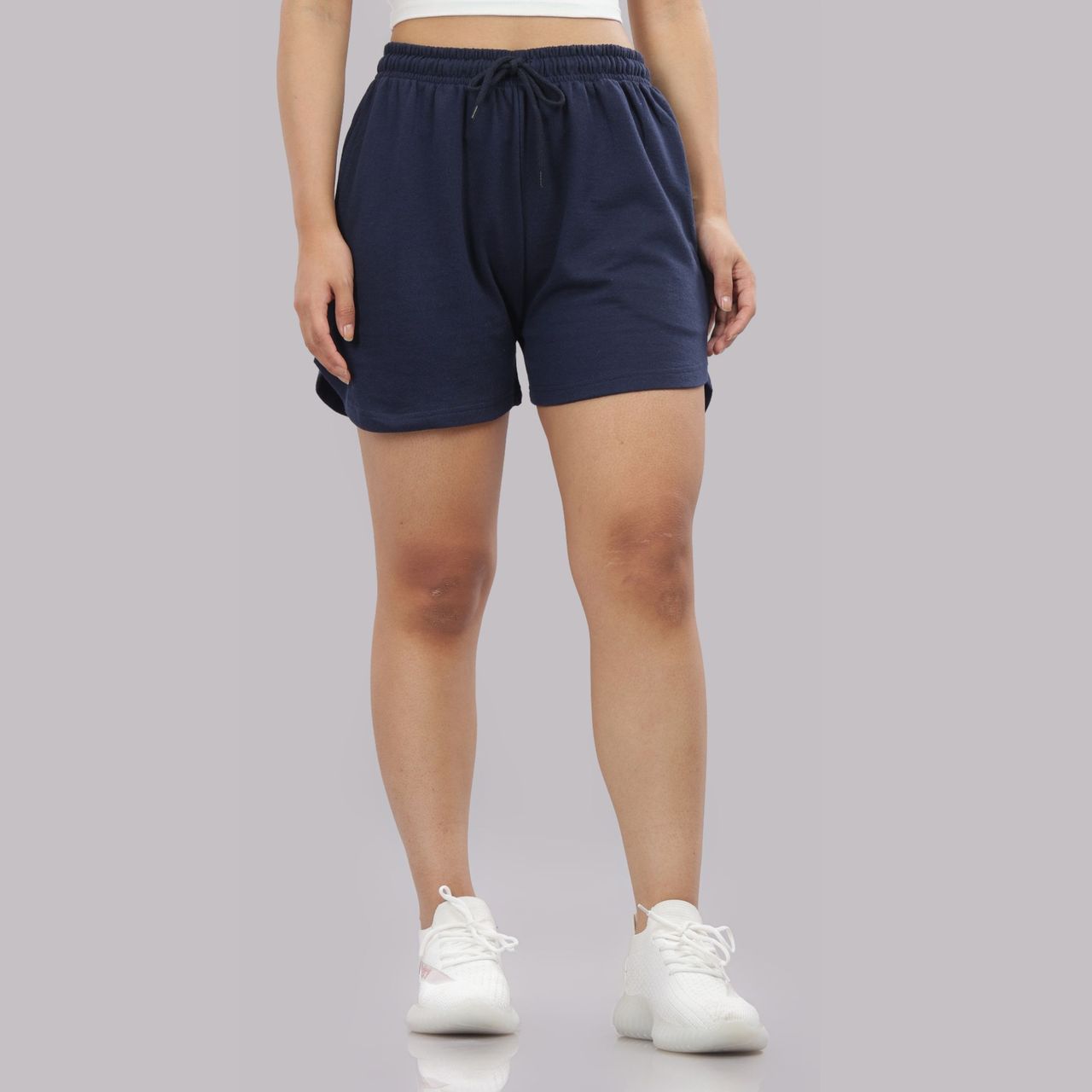 Springman Solid Blue Shorts With Elastic & Drawstring For Women | XL