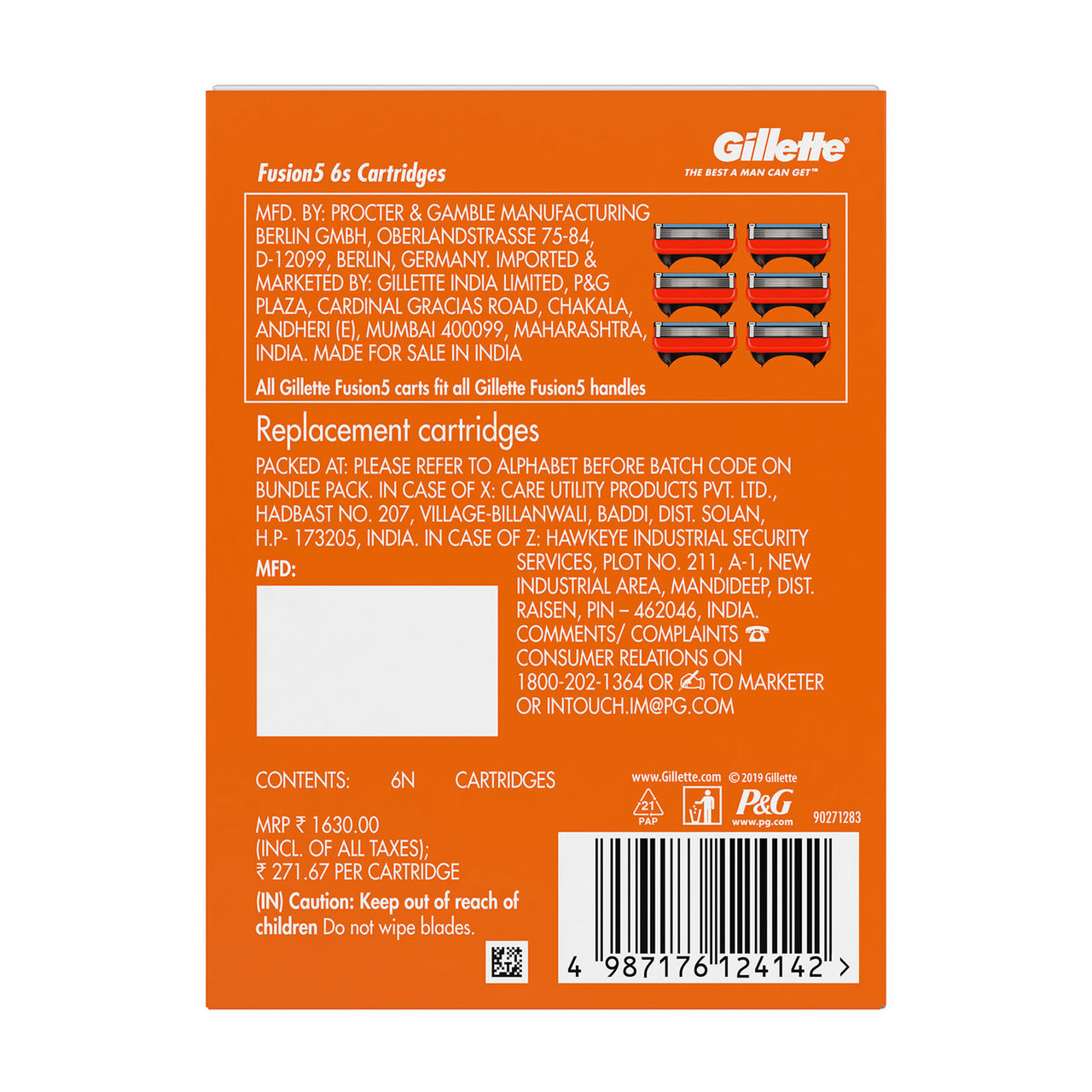 Gillette Fusion Manual Shaving Razor For Men (1pc) & Gillette Fusion Manual Shaving Razor Blades For Men (6 Cartridges) (6pc) Combo