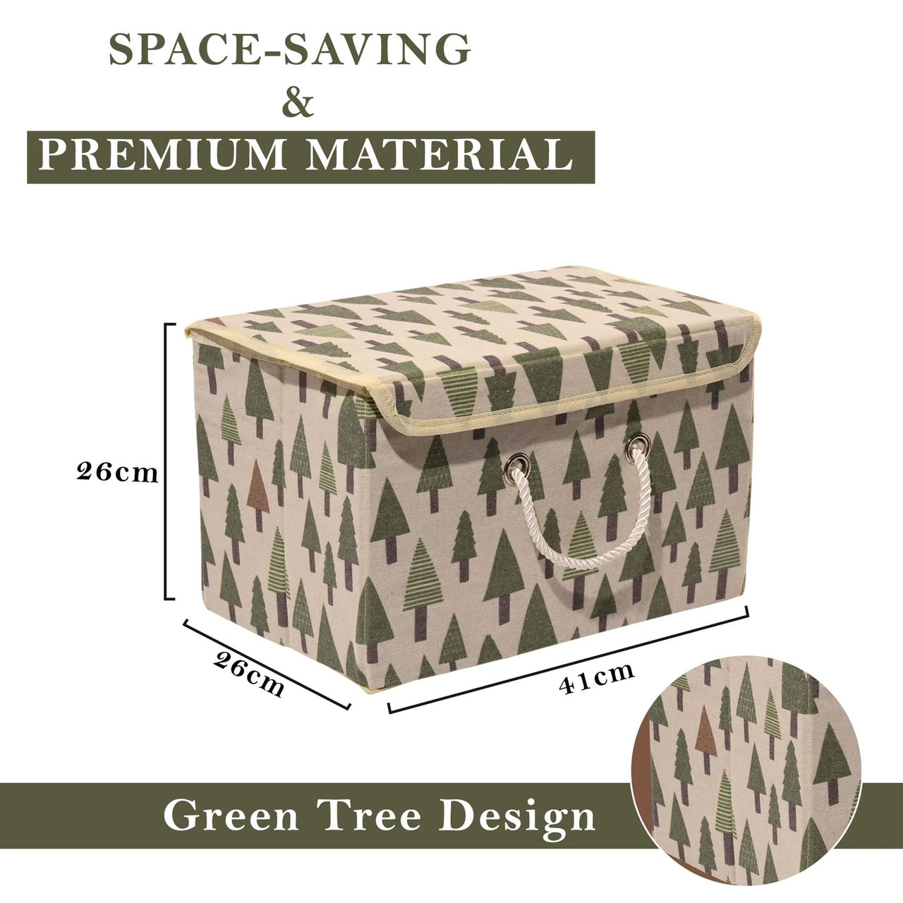 Kuber Industries Pack of 2 ( Large ) Tree-Print Foldable Cotton Drawer Organizer | Cream