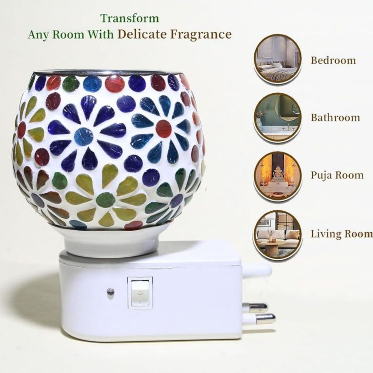 DesiDiya Ceramic Camphor Diffuser Set with Night Lamp (2W) Design 1