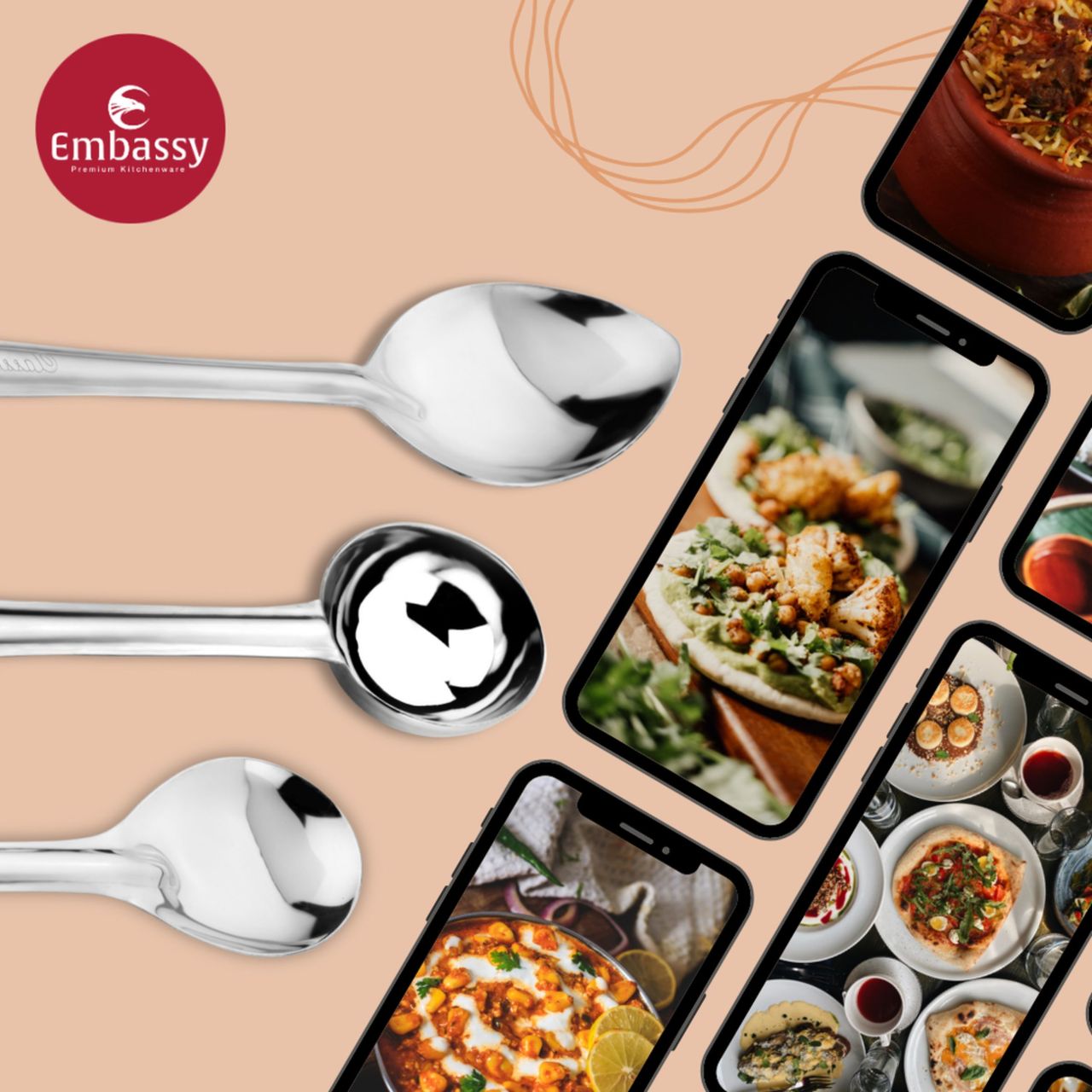 Raffles Serving Spoon Set (Laddle, Oval, Pan), Size 2, For Serving Rice, Dal, Gravy, Stainless Steel