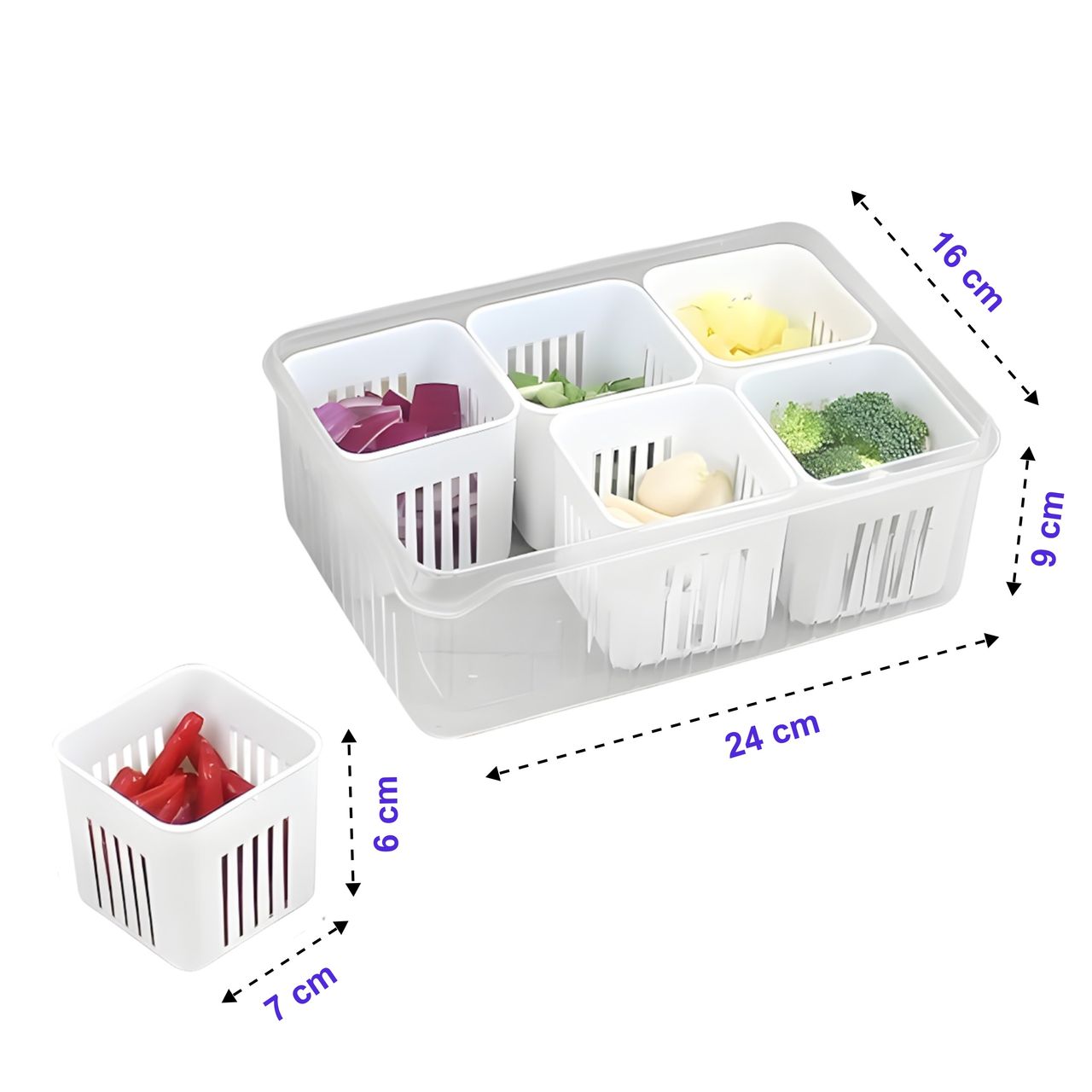 6 Grid Fridge Storage Boxes Freezer Storage Containers | White