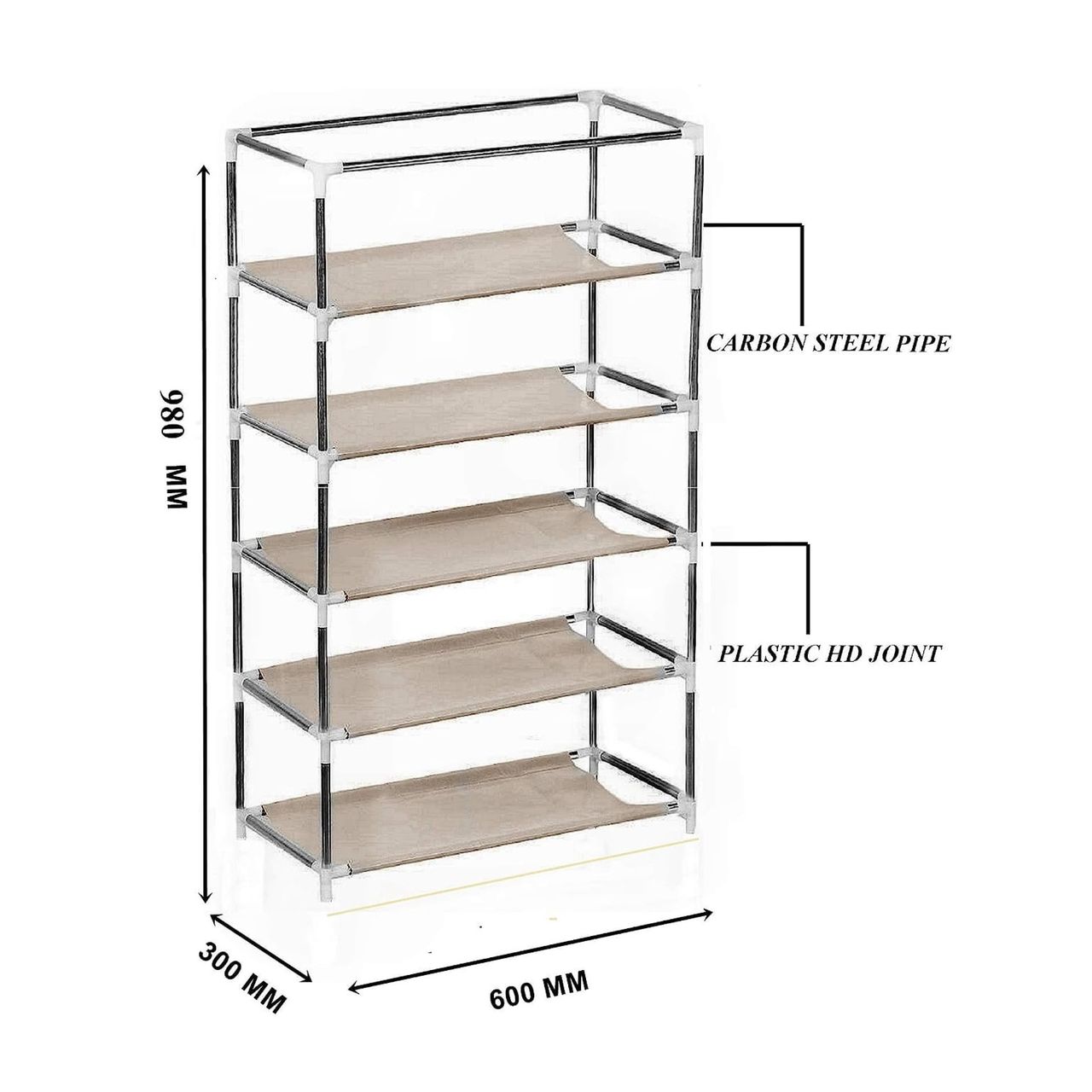Kuber Industries Non-Woven Foldable 5 Shelves Shelf Shoe Rack for Shoe | Books (Black)