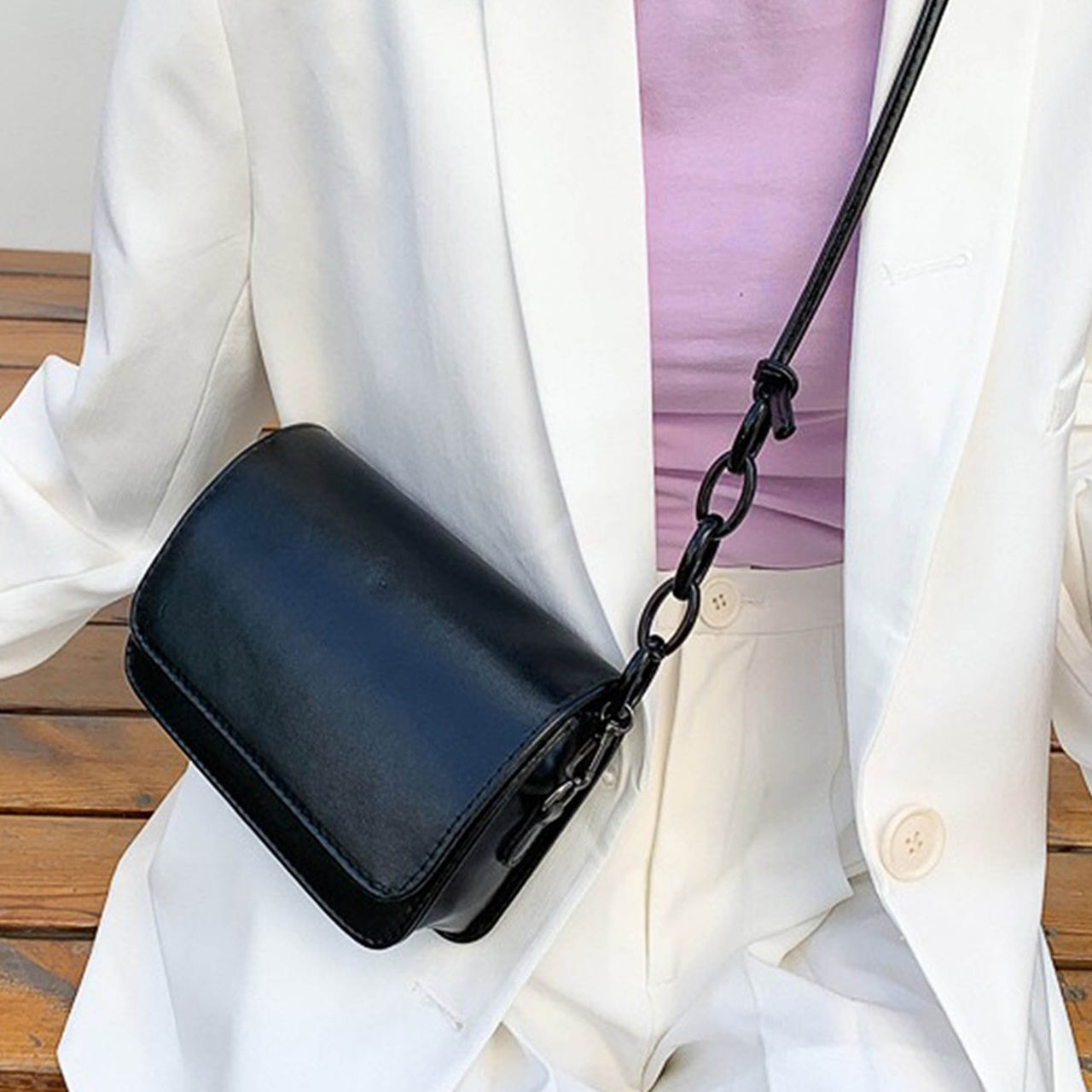 Styli Women's Flap Over Construct Shoulder Bag | Black - Free Size