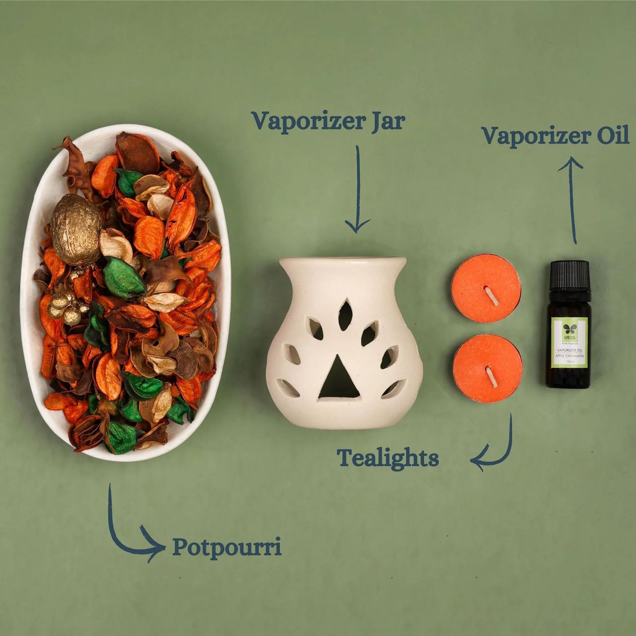 IRIS Apple Cinnamon Vaporiser Fragrance Giftset With Potpourri And Oil