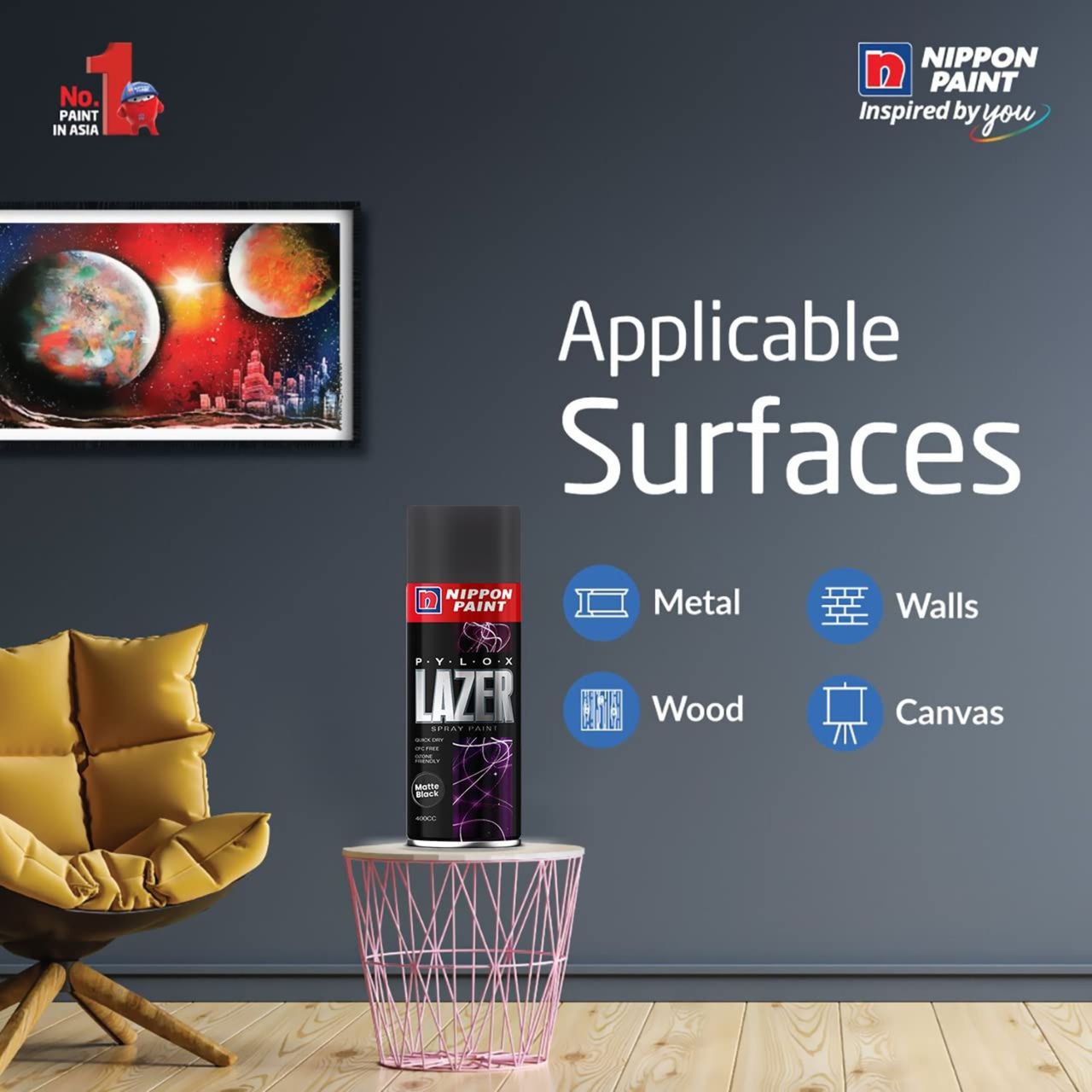 Nippon Pylox Spray Paint | Glossy Black | Fast-Drying & High Gloss