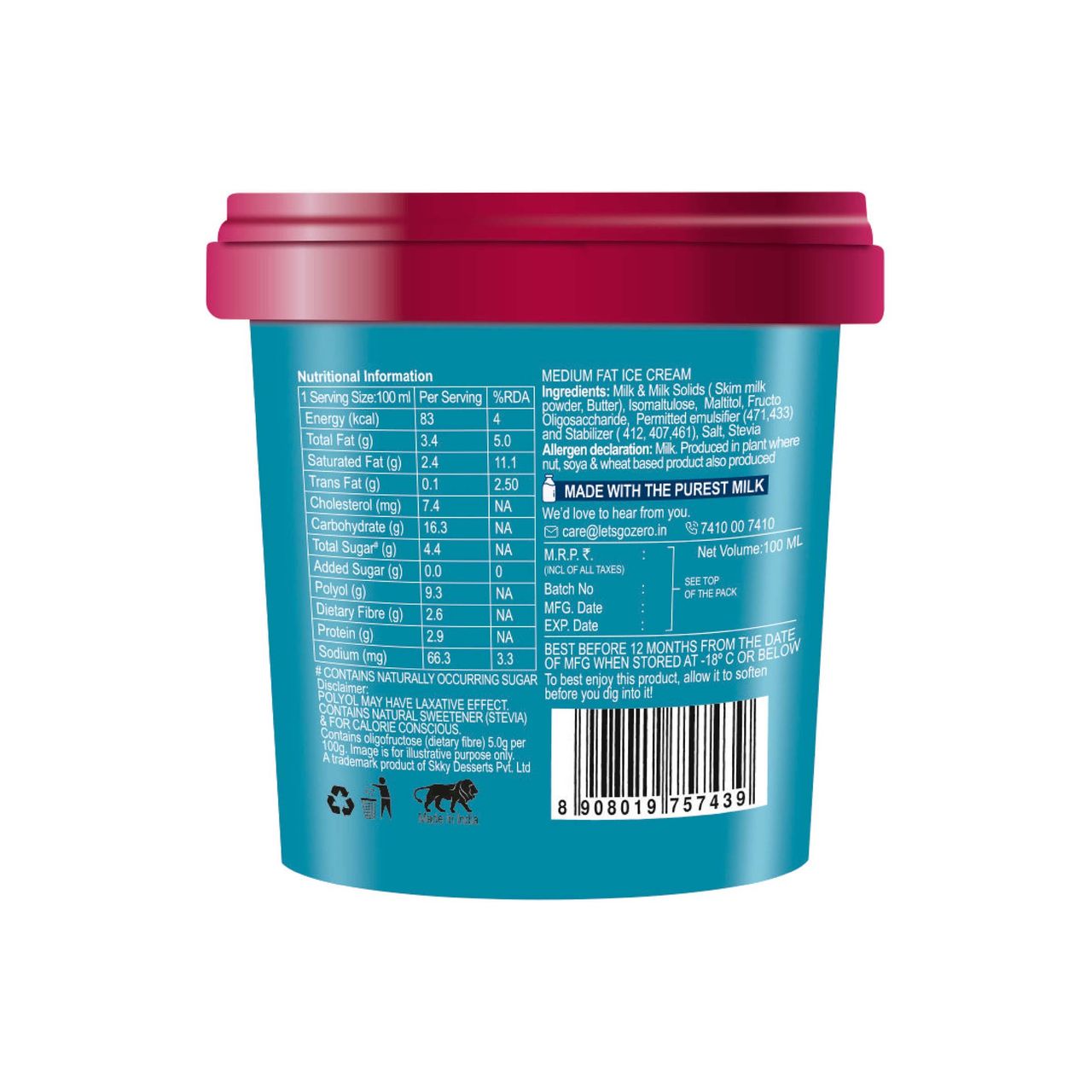 Go Zero Malai Kulfi Low Calorie Guilt Free Ice Cream Cup