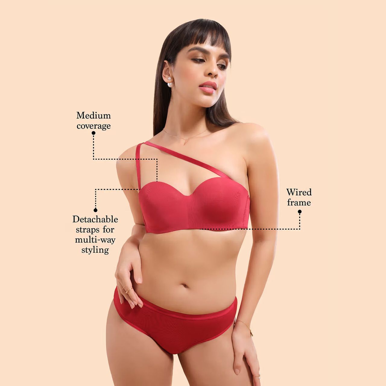 Enamor Women's F074 Plus Size Bra | Strapless & Multi-way | Medium Coverage | Padded | Wired | Red - 34C