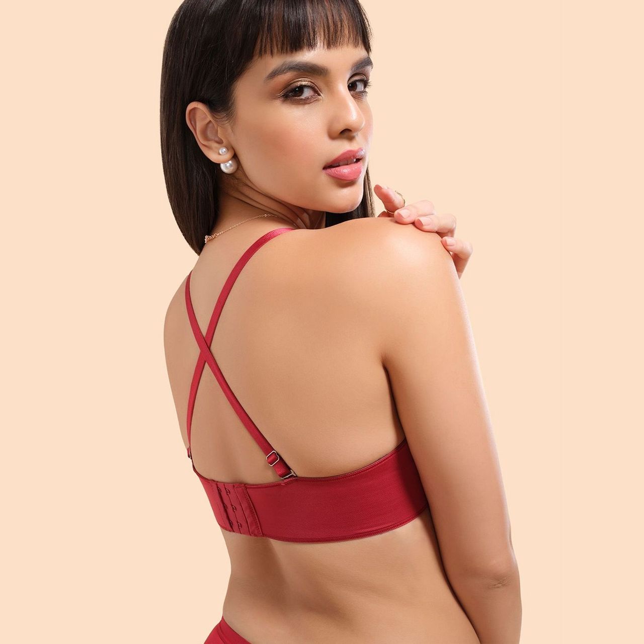 Enamor Women's F074 Plus Size Bra | Strapless & Multi-way | Medium Coverage | Padded | Wired | Red - 34C