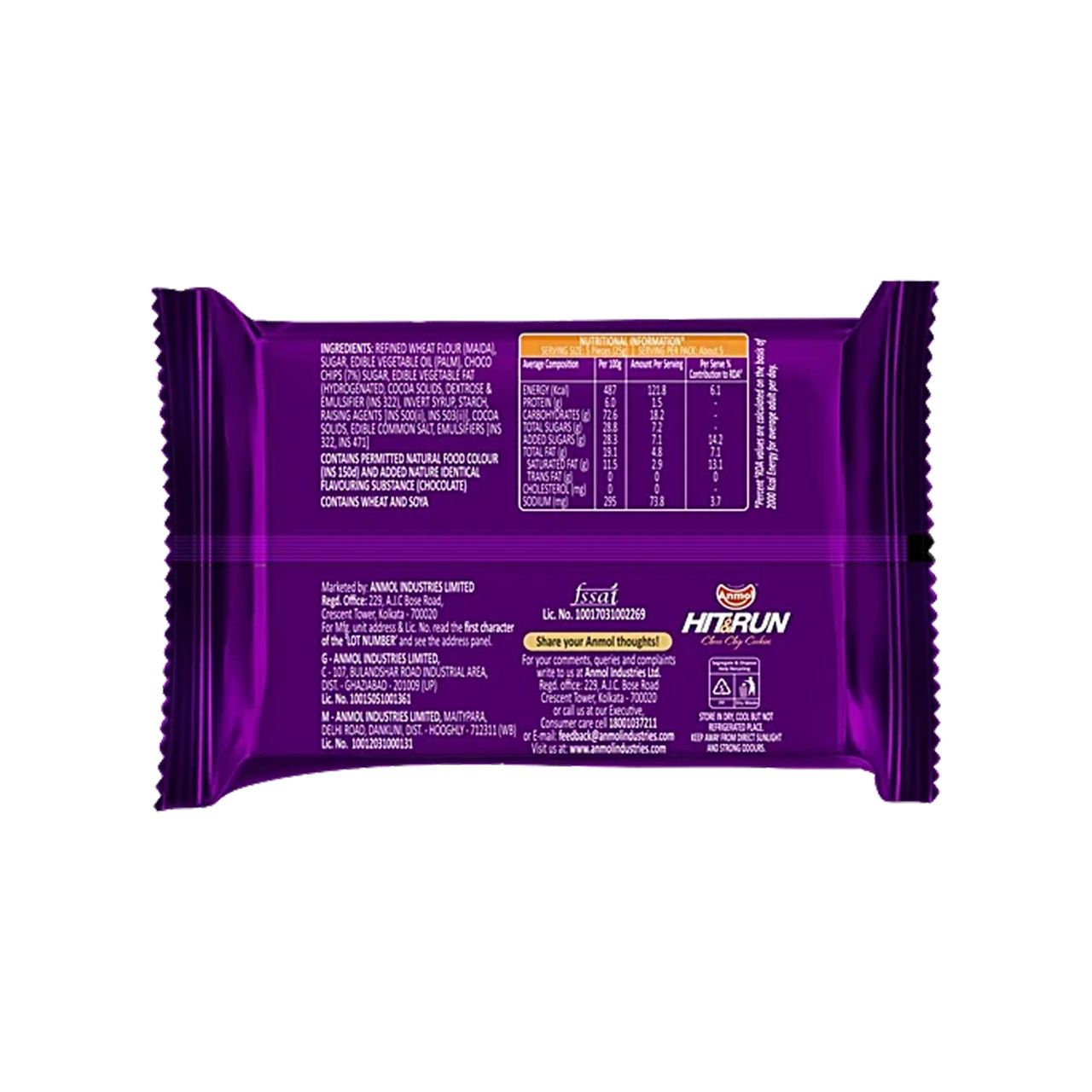 Anmol Hit & Run Choco Chip Flavoured Biscuits | Preservative-free