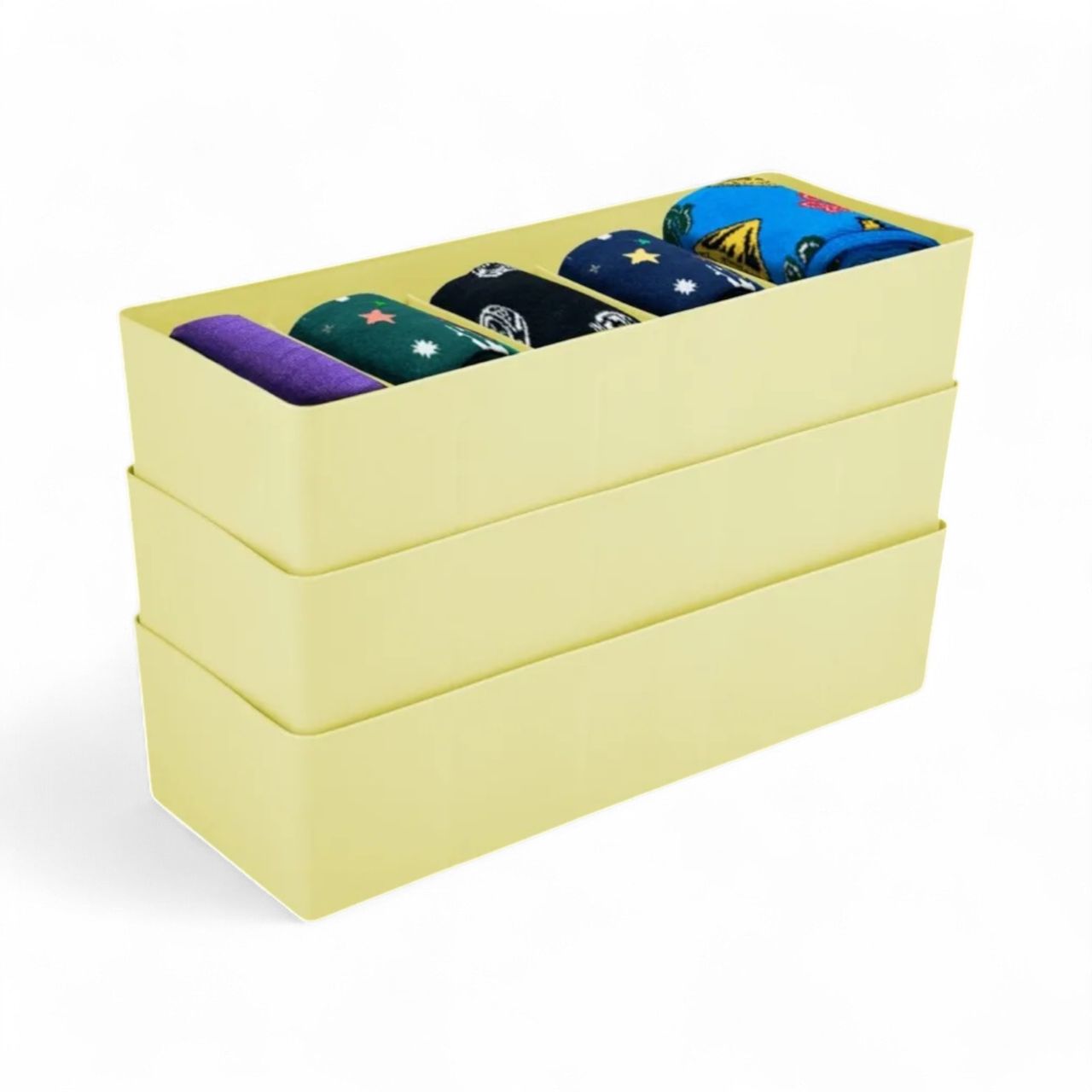 Bathla Set of 3 Drawer Organiser - Multi-purpose, Stackable, 5 Grids - DORI | Lemon