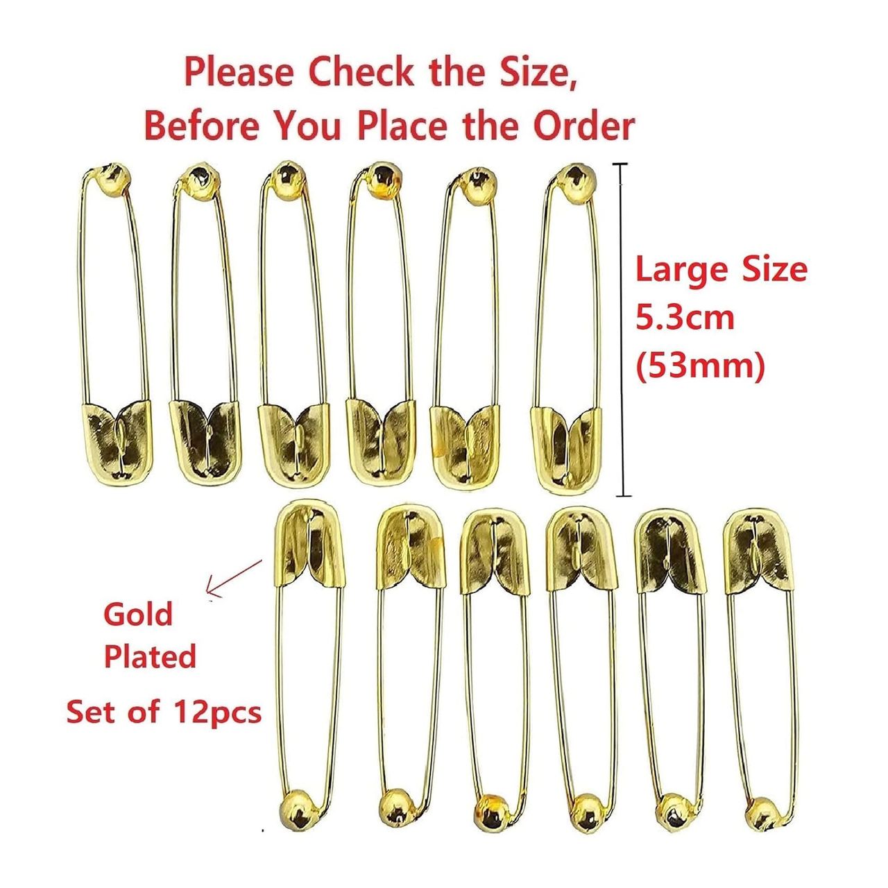Midazzle Safety Pin- Golden Assorted Size (Pack Of 36)