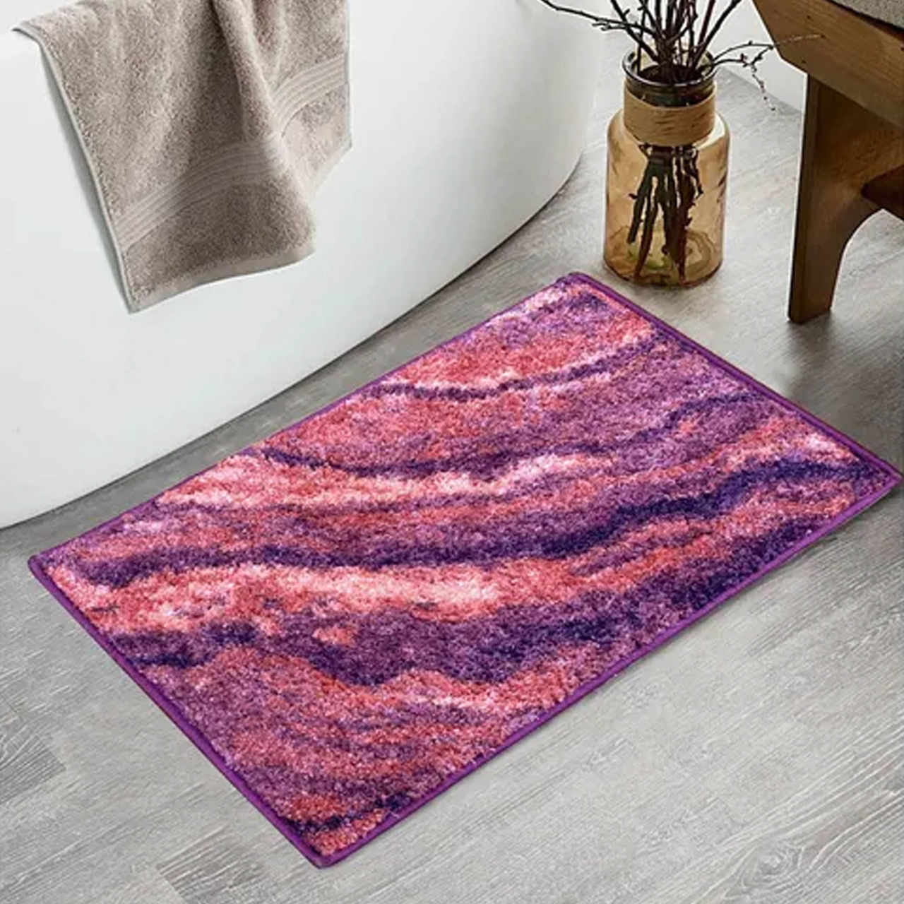 Bianca Super Soft Designer Anti Slip Bath Mat | Medium | Spa Abstract | Plum, Multi
