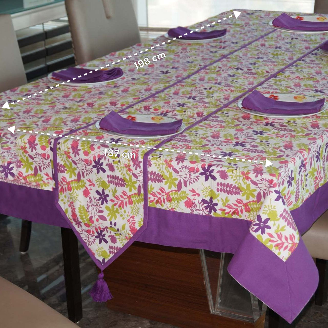 Lushomes Table Cover - 6 Seater Set | Purple Rain