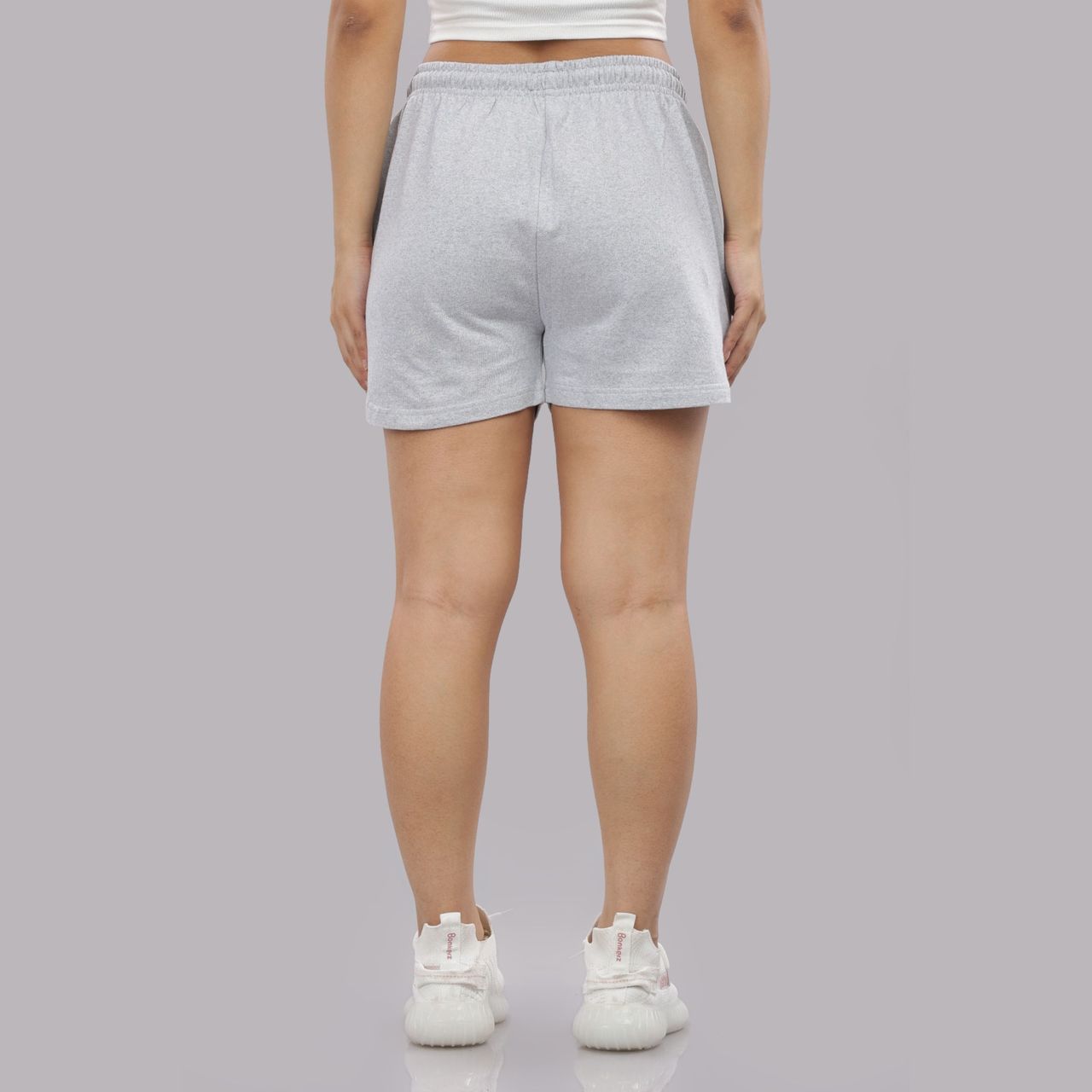 Springman Solid Grey Shorts With Elastic & Drawstring For Women | L