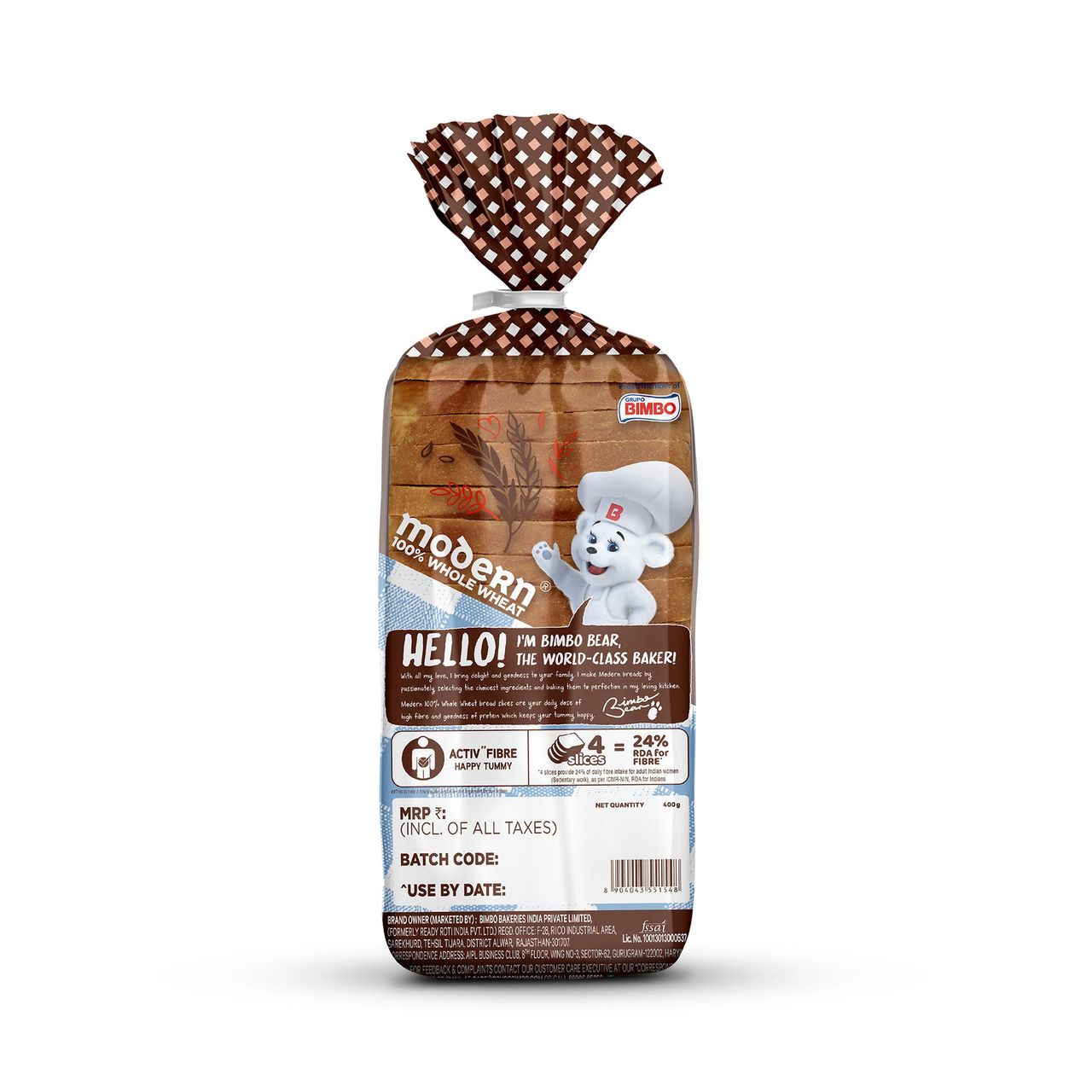 Hershey'S Cocoa + Almond Spread (350g) & Modern 100% Whole Wheat Bread (Zero Maida, No Trans Fat) (400g) Combo